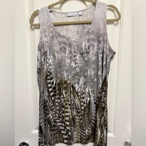 Susan Graver Feather Print Tank Top - Cream and Brown
